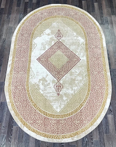 Ковер турецкий A3582A Lowa (Полиэстер хит-сет, бежевый, розовый) овальный